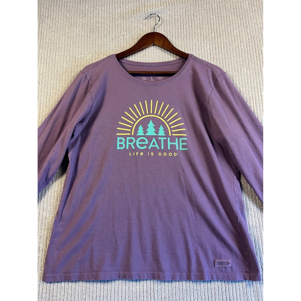 Life is Good Shirt Womens L Crusher Long Sleeve Breathe Graphic Tee Purple